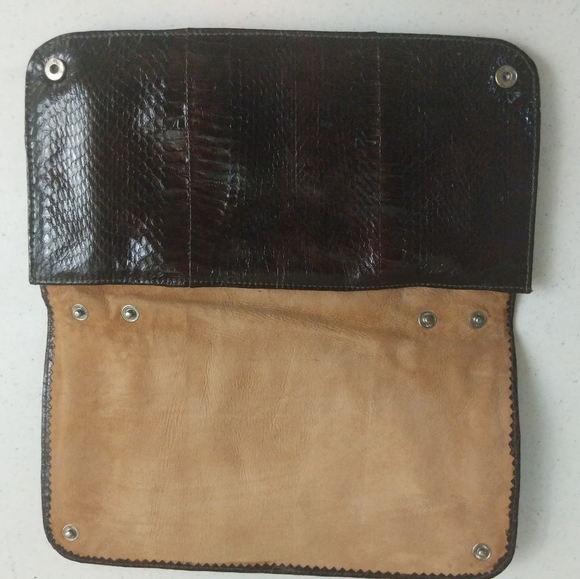 Snakeskin Leather Purse Convertible Shoulder Bag To Clutch Brown - Picture 5 of 12